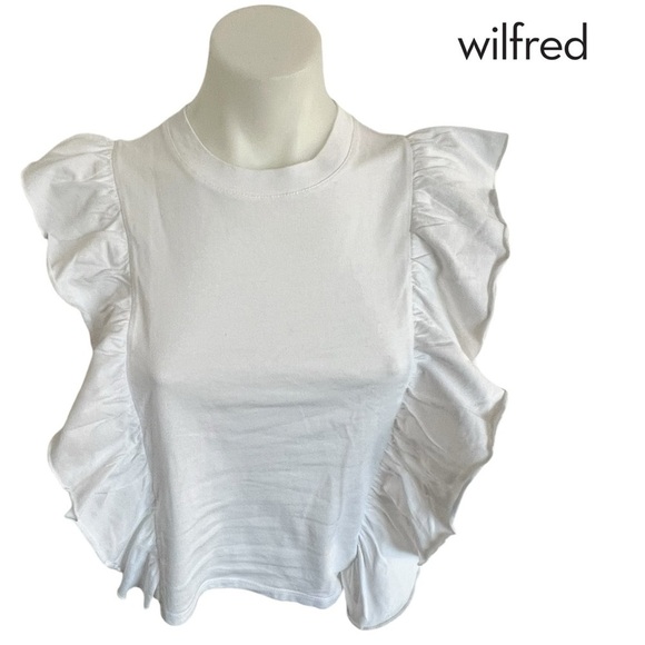 Aritzia Wilfred White Ruffle Sleeveless 100% Cotton  T-shirt Top Size Xs - Picture 1 of 8